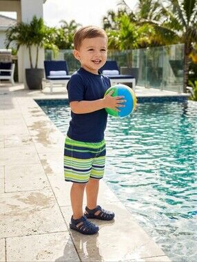 V blue Green Stripes Swimshorts size 2t